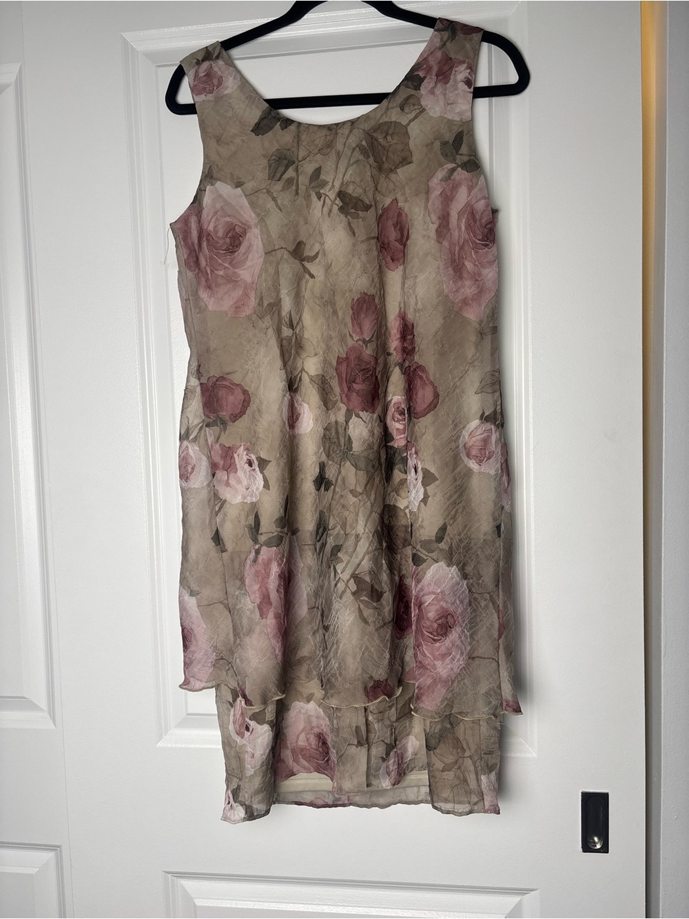 S.L. Fashions Taupe Dress with Blush Rose Print - Picture 2 of 4